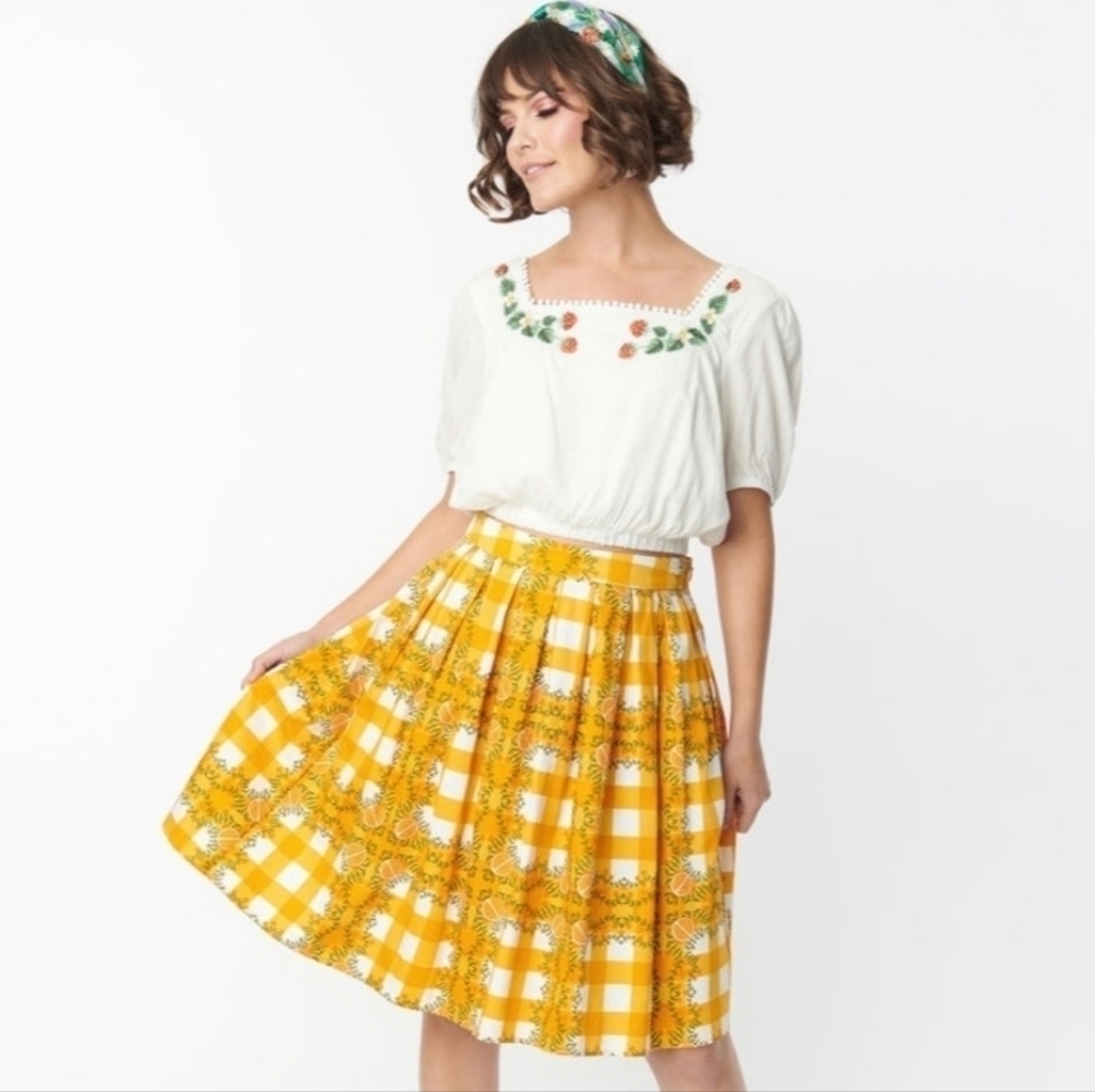Miss LuLo Orange Tree Gingham Swing Skirt S NWT